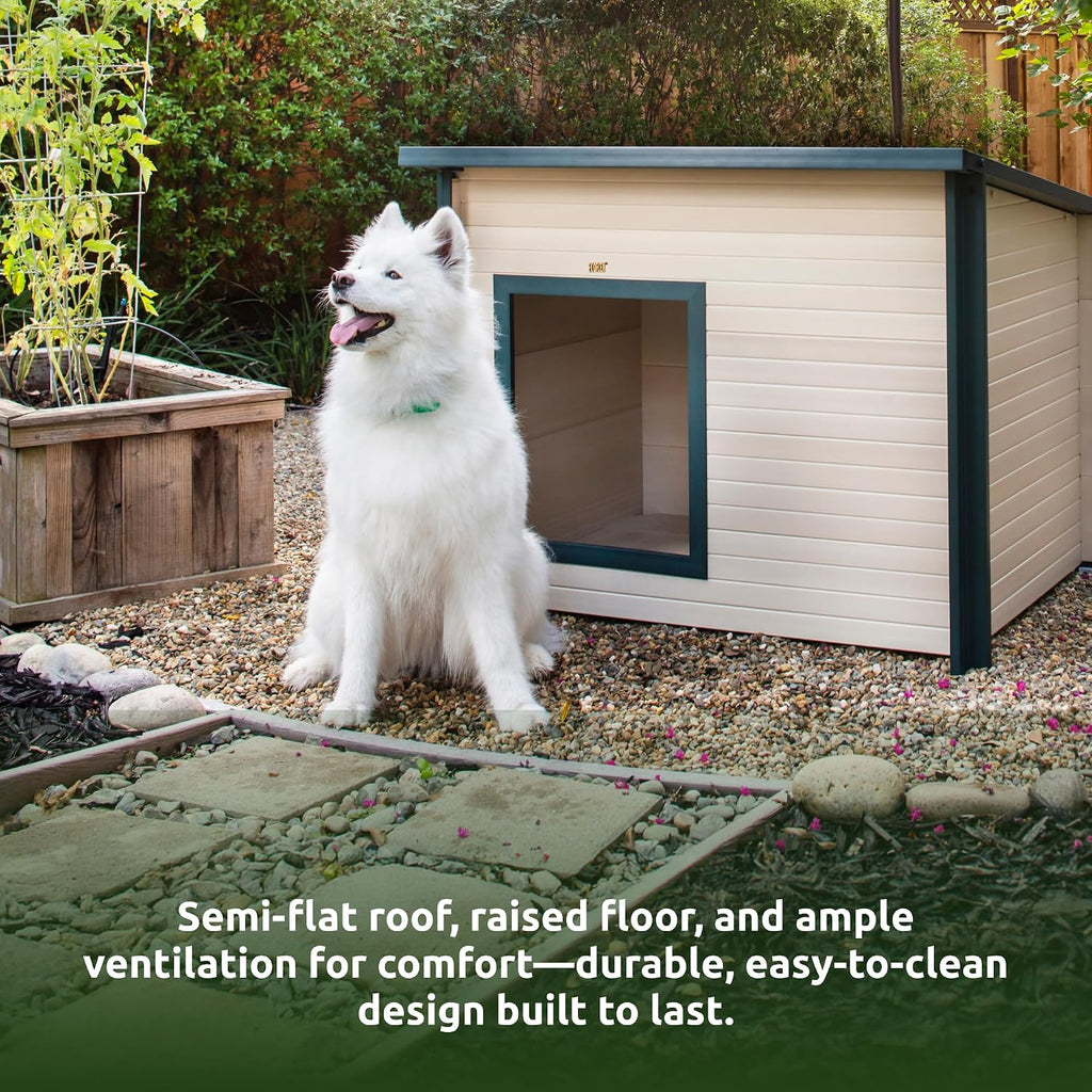 New Age Pet ECOFLEX Rustic Lodge Dog House, Jumbo, Weather Resistant, Easy Assembly, Elevated Floor, Non Toxic, Durable Composite