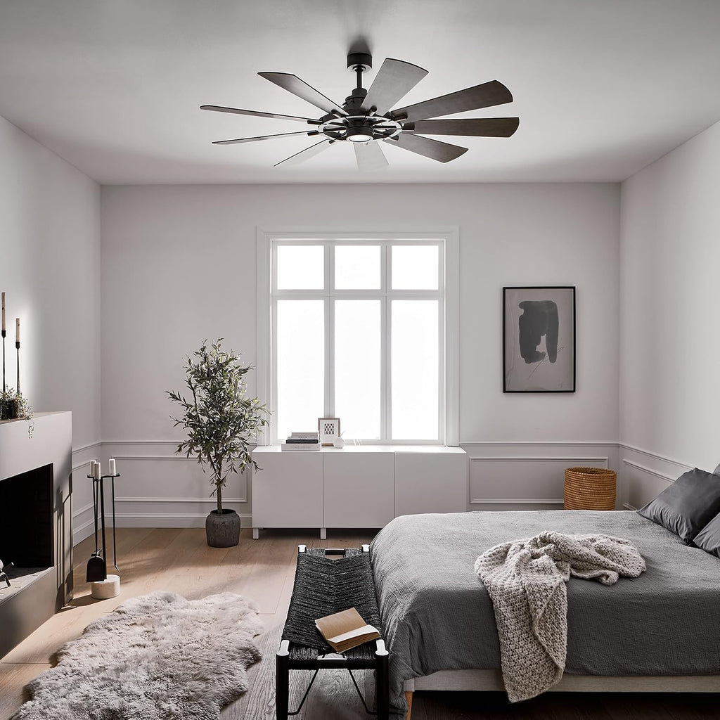 Kichler Gentry XL 65' Ceiling Fan with Lights, 1-Light LED, 3000K, 9-Blade Modern Industrial Fan for Bedroom in Anvil Iron, (65' W x 16.5' H), 300265AVI