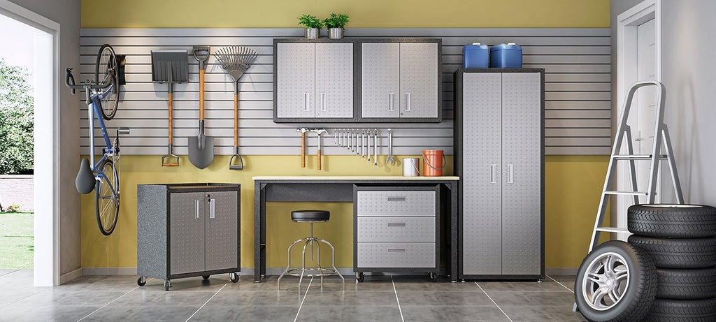 Manhattan Comfort Fortress Collection Convenient Durable Mobile Garage Chest Great for Tools and Supplies, Dark Charcoal Gray/Silver