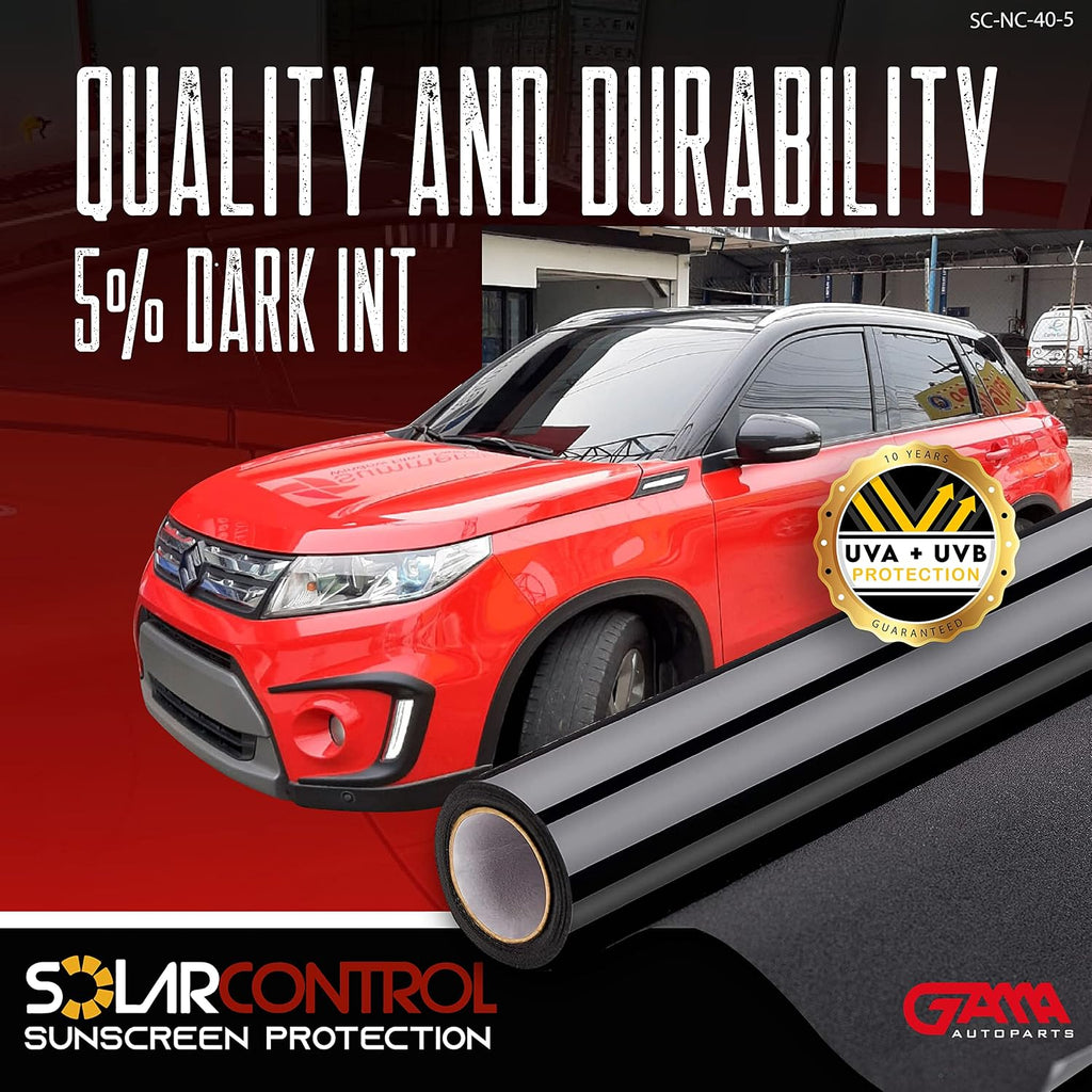 SOLARCONTROL Window Tint Car Film 2PLY 100% UV Rejection 40'' X 100FT Nano Ceramic Shade Roll Universal Fit Privacy Sun Block and Scratch Resistant 90% Infra-red Rejection IRR (5% Darkest Shade)