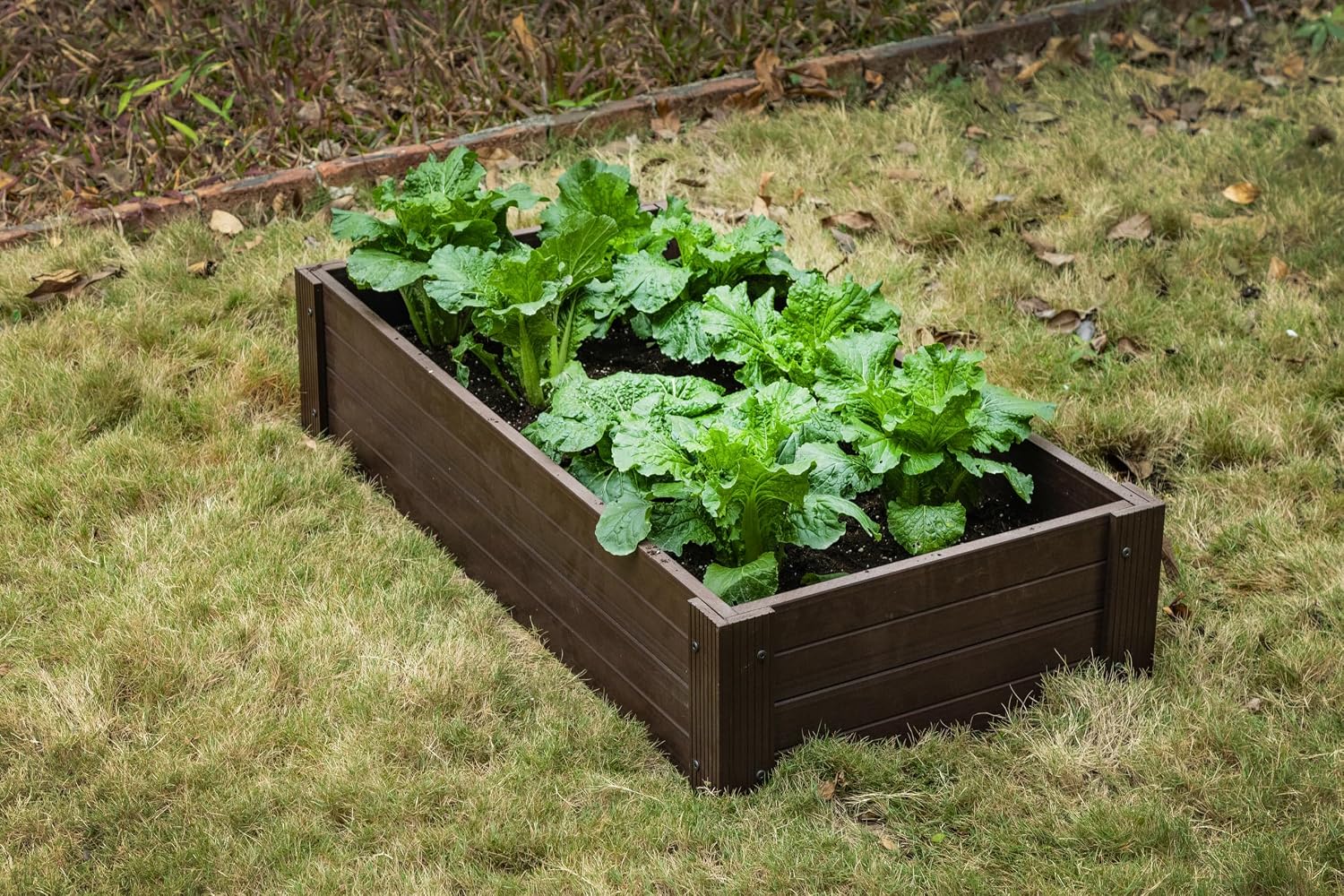 New Age Garden ECOFLEX Stackable Raised Garden Bed (2×4 ft), Open Bottom Composite Planter, Stackable, Non‑Toxic, Eco‑Friendly Walnut Finish
