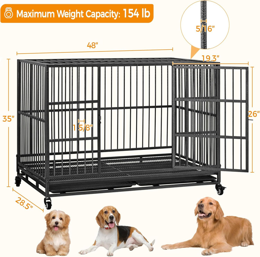 Yaheetech 48'' Dog Crate Extra Large Pet Crate XXL Indestructible Dog Crate W/2 Doors/Lockable Wheels/Removeable Trays for Indoor/Outdoor