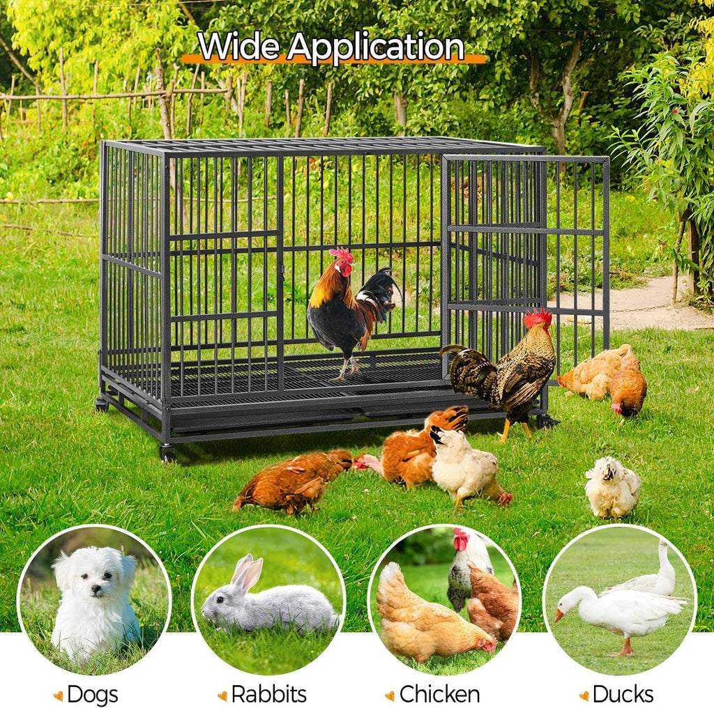 Yaheetech 48'' Dog Crate Extra Large Pet Crate XXL Indestructible Dog Crate W/2 Doors/Lockable Wheels/Removeable Trays for Indoor/Outdoor