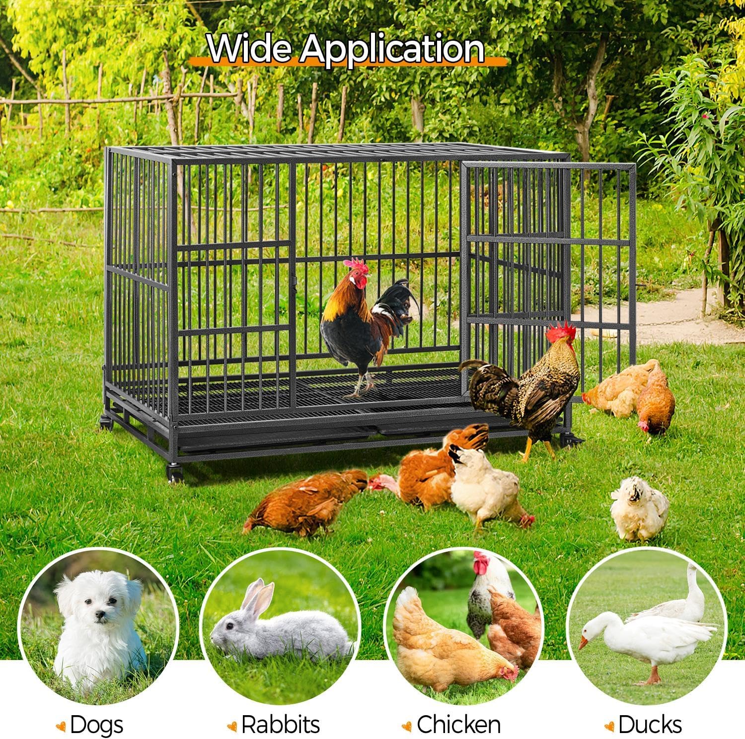 Yaheetech 48'' Dog Crate Extra Large Pet Crate XXL Indestructible Dog Crate W/2 Doors/Lockable Wheels/Removeable Trays for Indoor/Outdoor