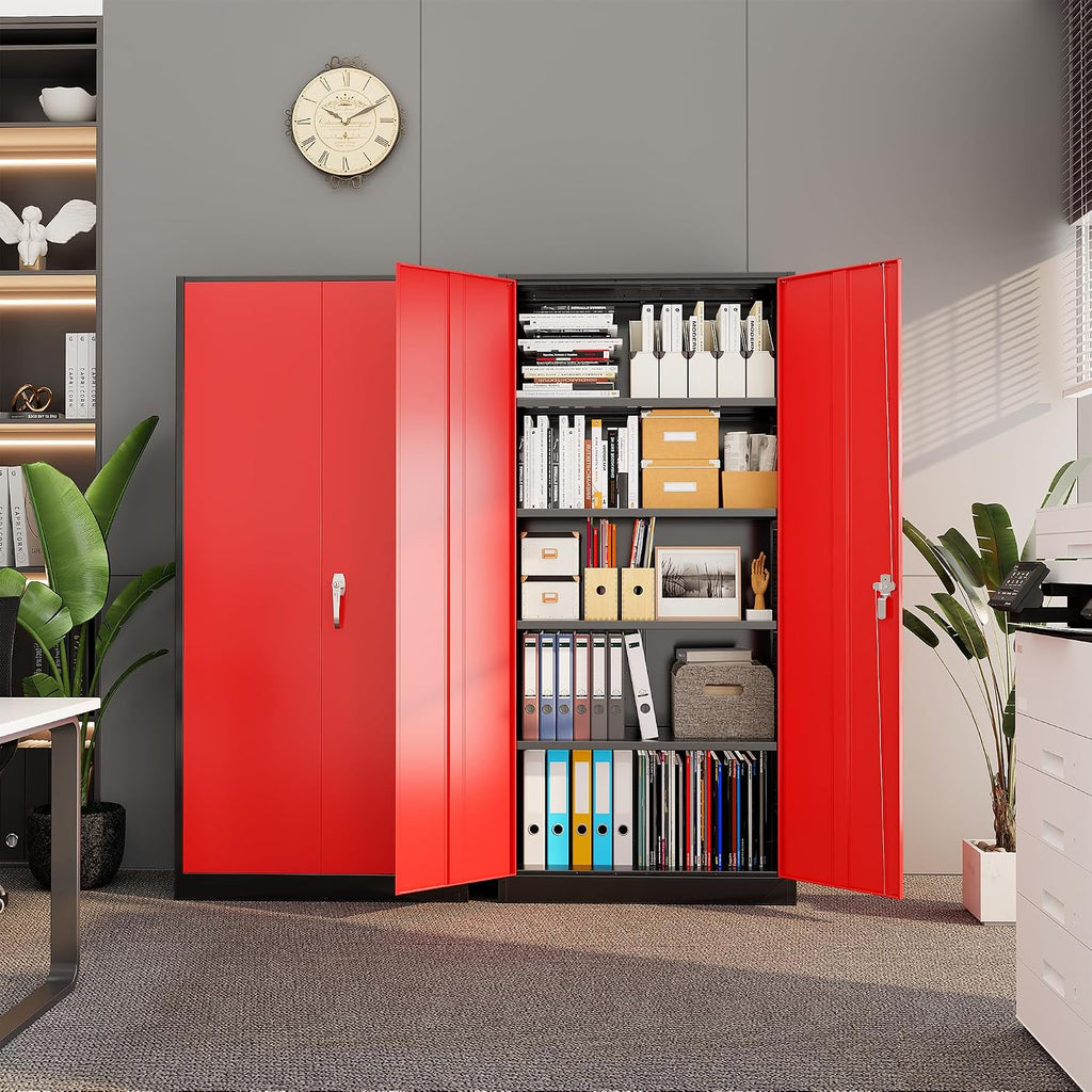 Bonusall 72' Metal Garage Storage Cabinet， Heavy-Duty Steel Cabinet with 2 Locking Doors & 5 Adjustable Shelves for Home