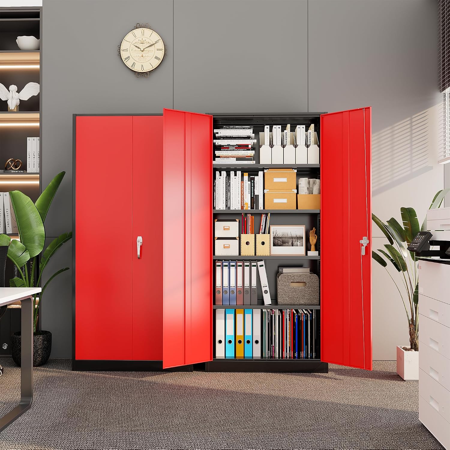 Bonusall 72' Metal Garage Storage Cabinet， Heavy-Duty Steel Cabinet with 2 Locking Doors & 5 Adjustable Shelves for Home