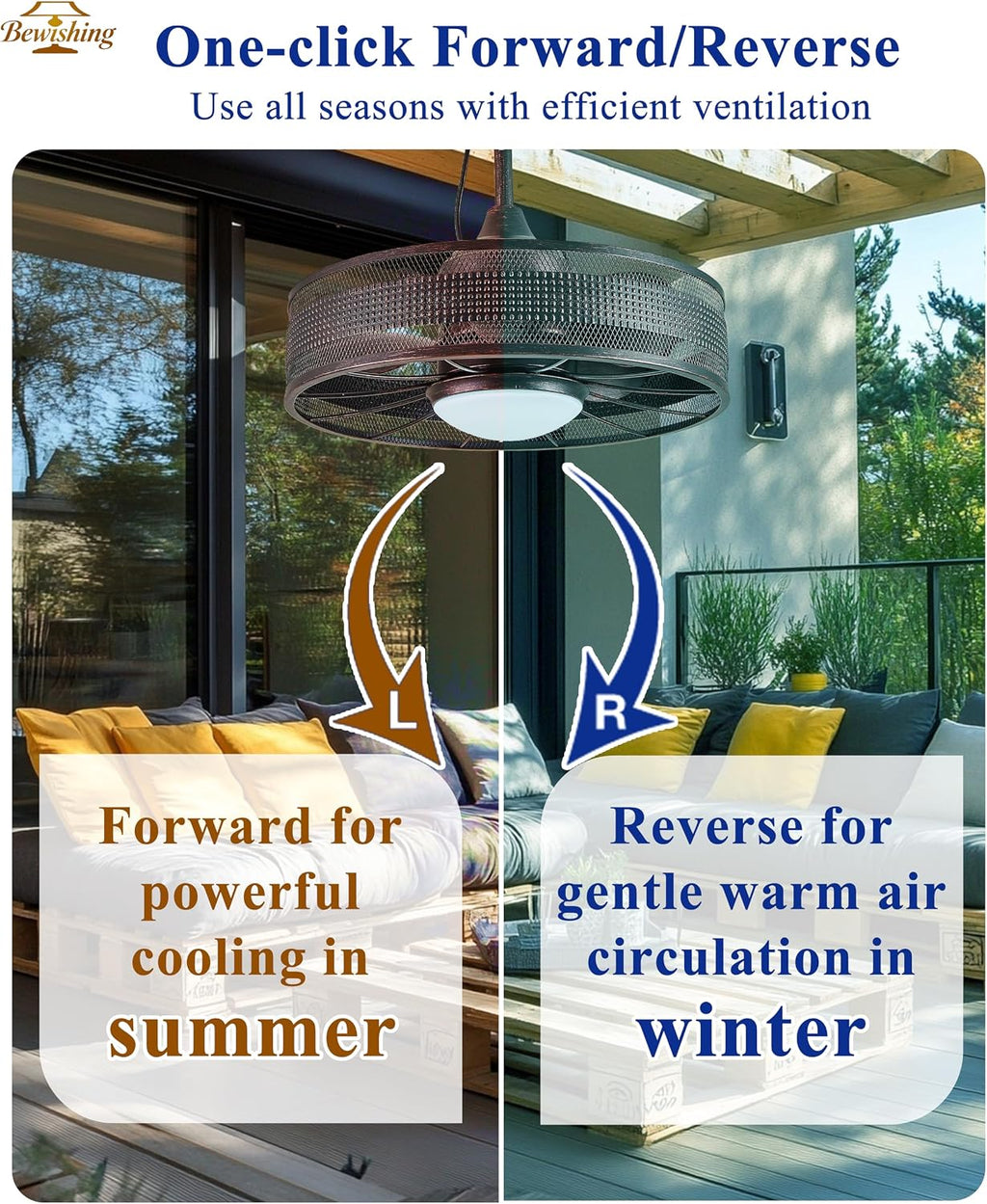 20' Plug-in Outdoor Ceiling Fan with Light, No Hardwiring Required, IP44 Waterproof, 3 CCT, APP & Remote Control, 6-Speed DC Motor, Cage Fandelier for Gazebo Patio, Black Gold