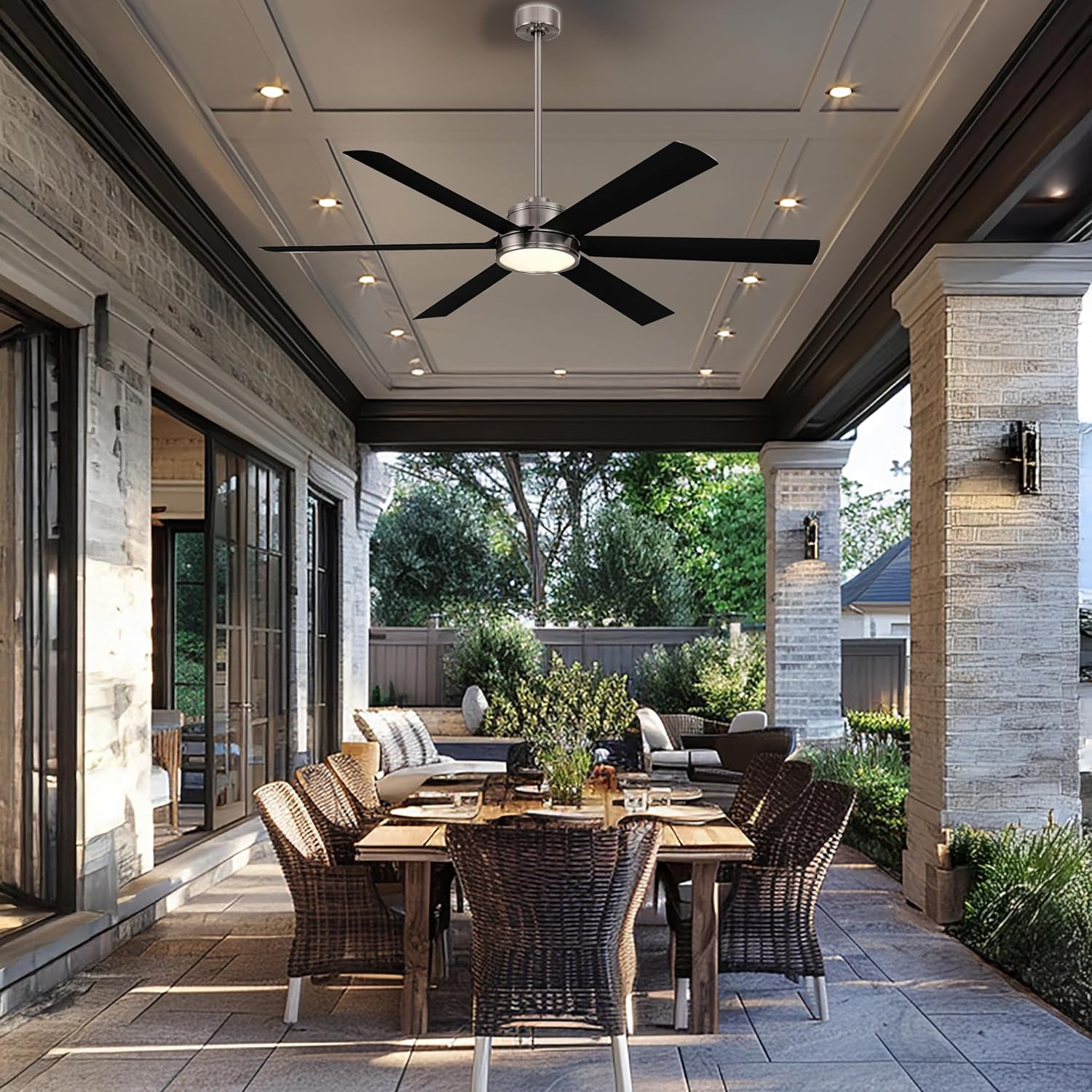 MINKA-AIRE F897L-BNW/CL Cairo 65' 6-Blade LED Smart Indoor/Outdoor Ceiling Fan - Brushed Nickel Wet and Coal Finish Blades with Matte Lens