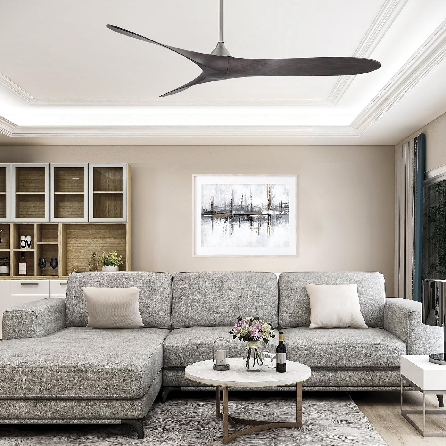 WAC F-089-BN/EB Malibu 70' Outdoor Ceiling Fan with Remote, Brushed Nickel Ebony