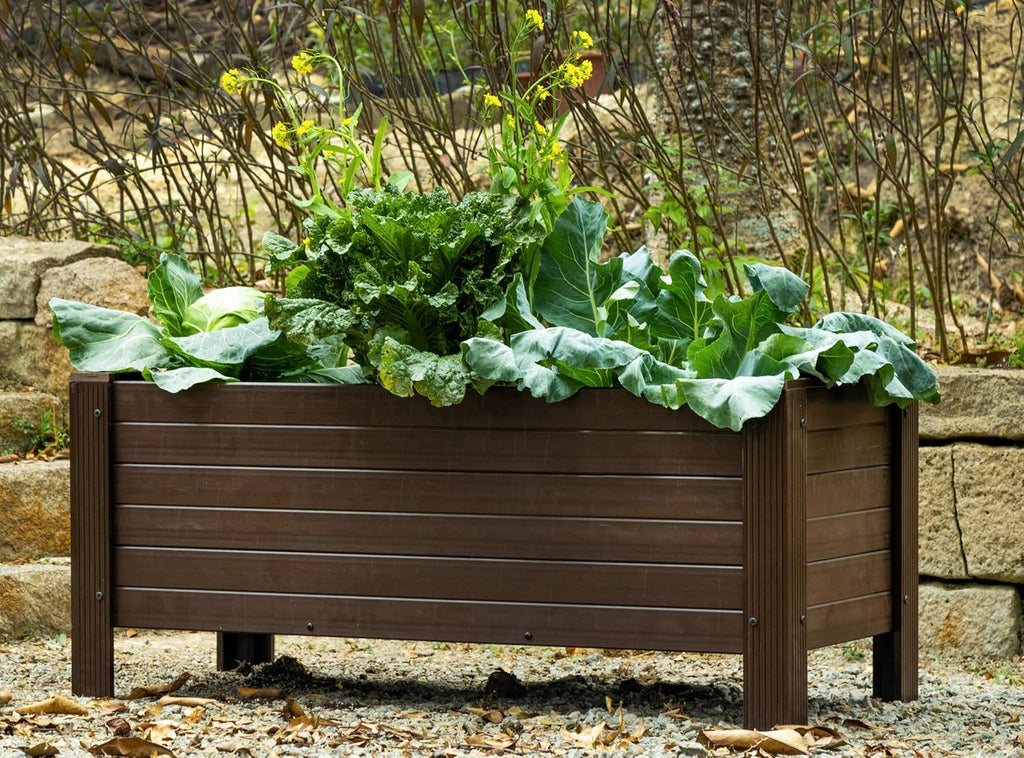 New Age Garden ECOFLEX 48' Rectangular Planter Box - Durable, Non-Toxic Wood Plastic Composite, Can Be Painted, Ideal for Flowers, Herbs, Vegetables - Deep Planting 17.5' Depth, Walnut