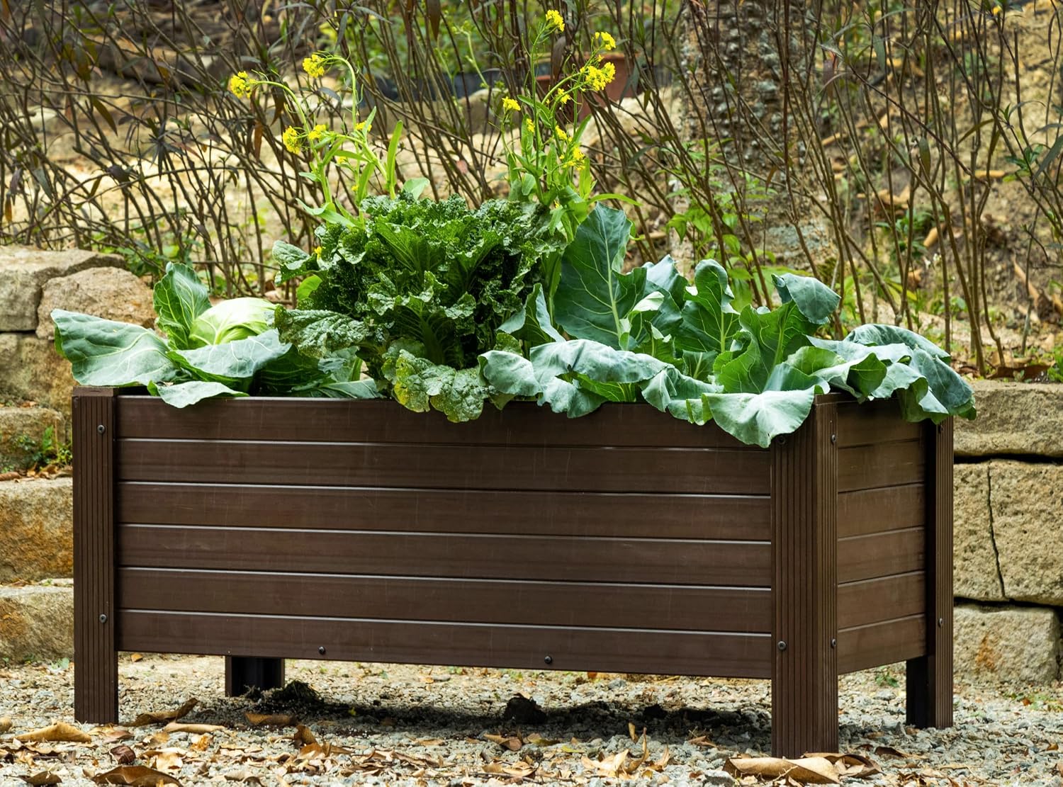 New Age Garden ECOFLEX 48' Rectangular Planter Box - Durable, Non-Toxic Wood Plastic Composite, Can Be Painted, Ideal for Flowers, Herbs, Vegetables - Deep Planting 17.5' Depth, Walnut
