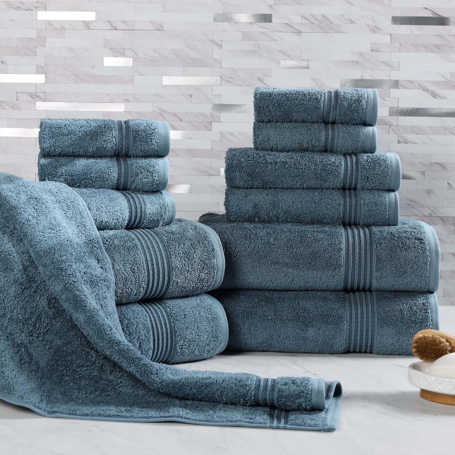 Superior Egyptian Cotton 12-Piece Towel Set, Assorted Towels for Home Bathroom, Guest Bath Decor Essentials, Includes 4 Bath, 4 Hand, 4 Face Towels/Washcloths, Quick Dry, Absorbent - Sapphire