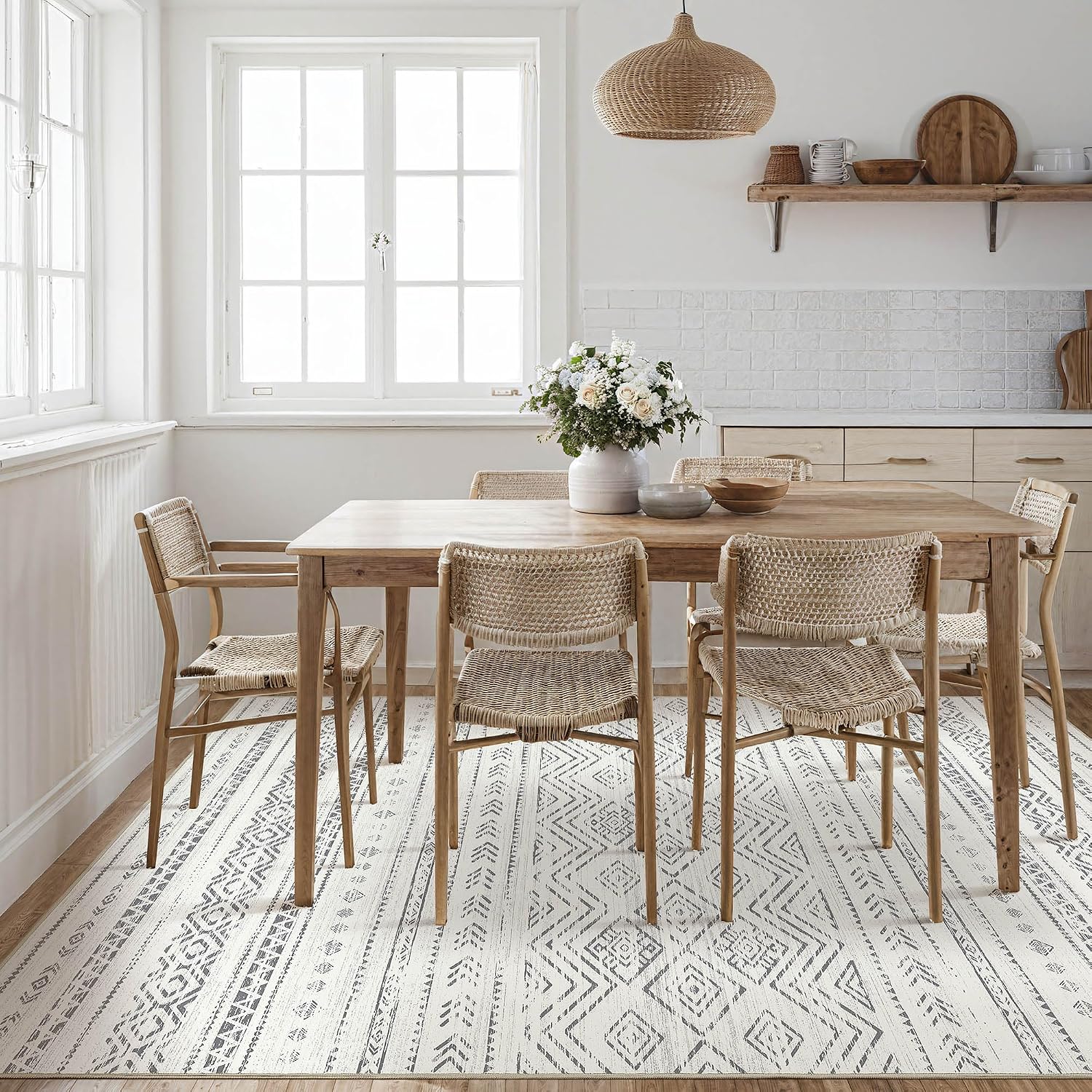 Tortania Area Rug Living Room Rugs- 10x13 Washable Large Soft Neutral Boho Moroccan Bohemian Farmhouse Rug Indoor Floor Carpet for Bedroom Under Dining Table Home Office Decor - Beige Gray