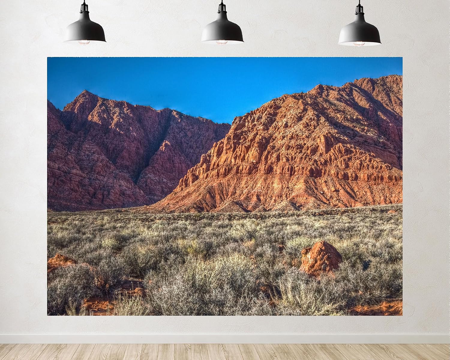 Trykid 20x10ft Rugged Red Cliffs Backdrop Desert Shrubs Clear Blue Sky Landscape Photography Background Hiking Theme Tapestry Party Decoration Photo Studio Prop Fabric