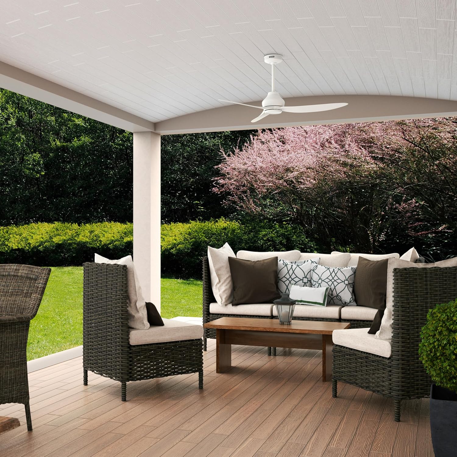 Hunter - Mazzini Indoor/Outdoor Ceiling Fan, Remote, 52-inch, Matte White, Casual-style, 6-speed DC Motor, Energy Star, 52830, for porches, patios, sunrooms, bathrooms