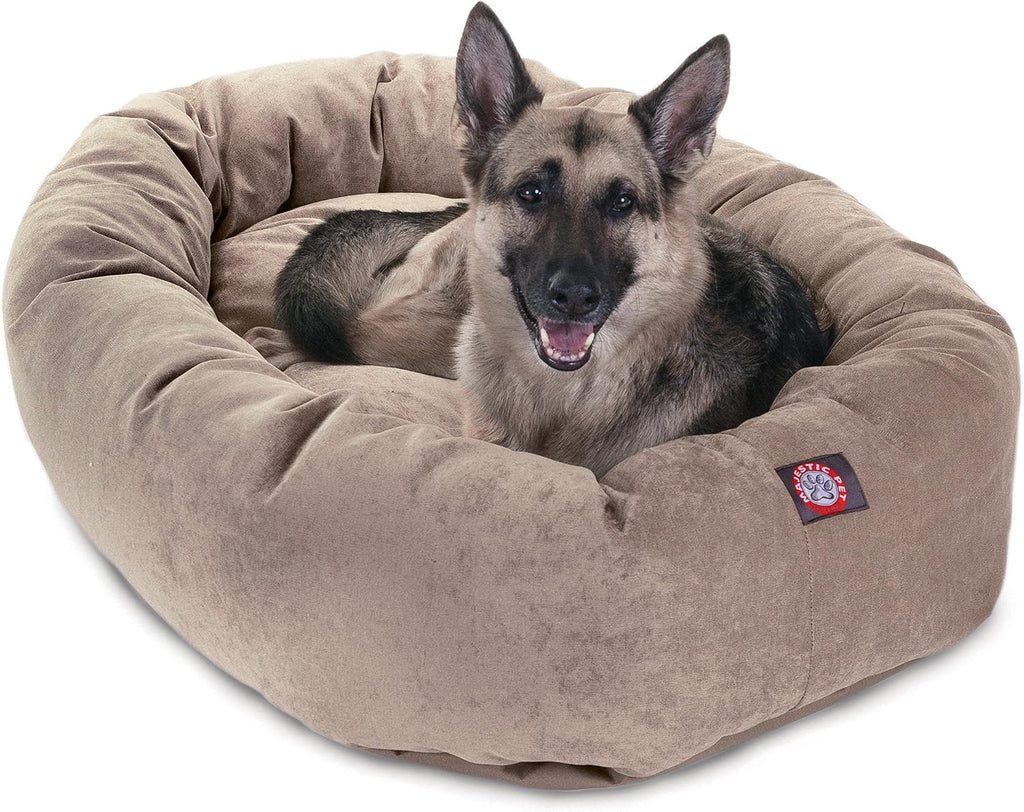 Majestic Pet 52 Inch Micro Velvet Calming Dog Bed Washable – Cozy Soft Round Dog Bed with Spine for Head Support - Fluffy Donut Puppy Mat 52x35x11 (inch) X- Large - Pearl (2025)