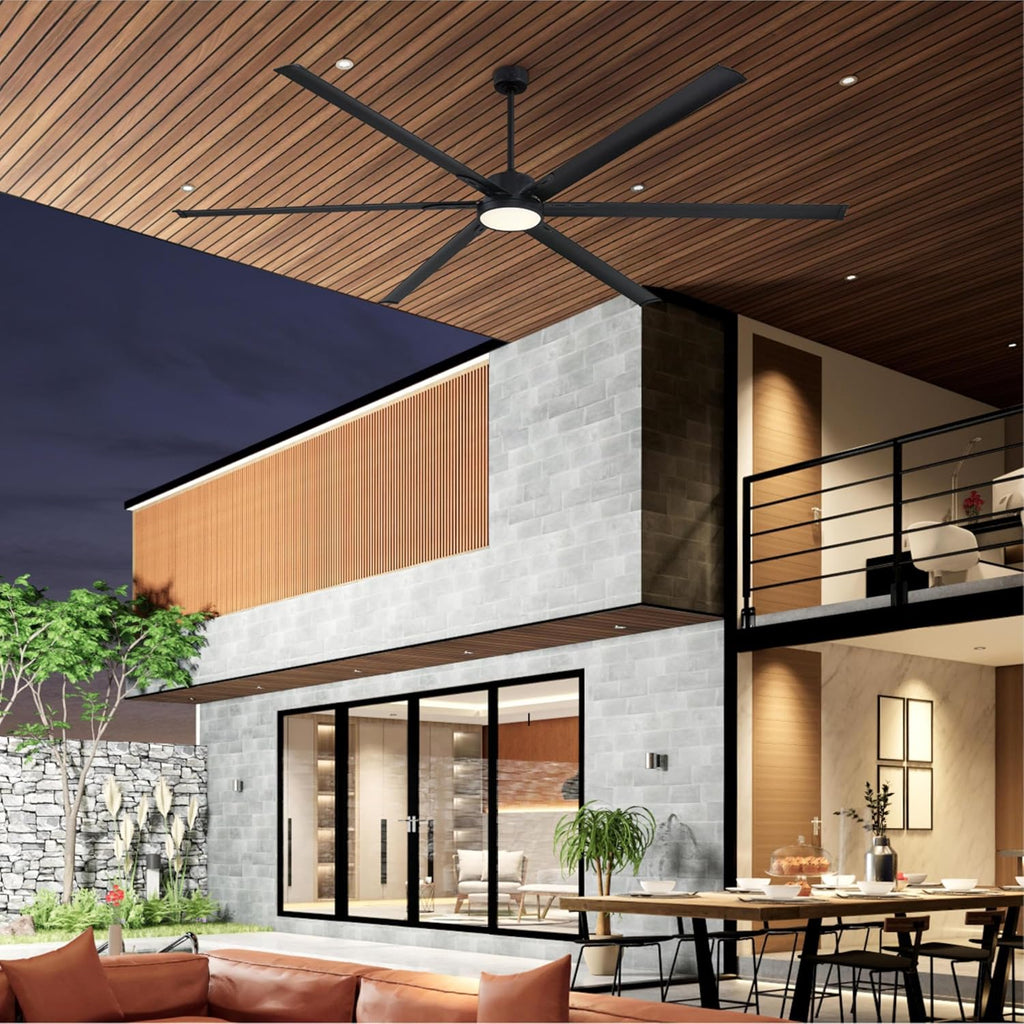 Westinghouse Lighting Adjustable Ceiling Fan with Light, 96-Inch Industrial Indoor/Outdoor Widespan Fan in Matte Black, DC Motor, Dimmable LED with Opal Frosted Glass, Remote Control
