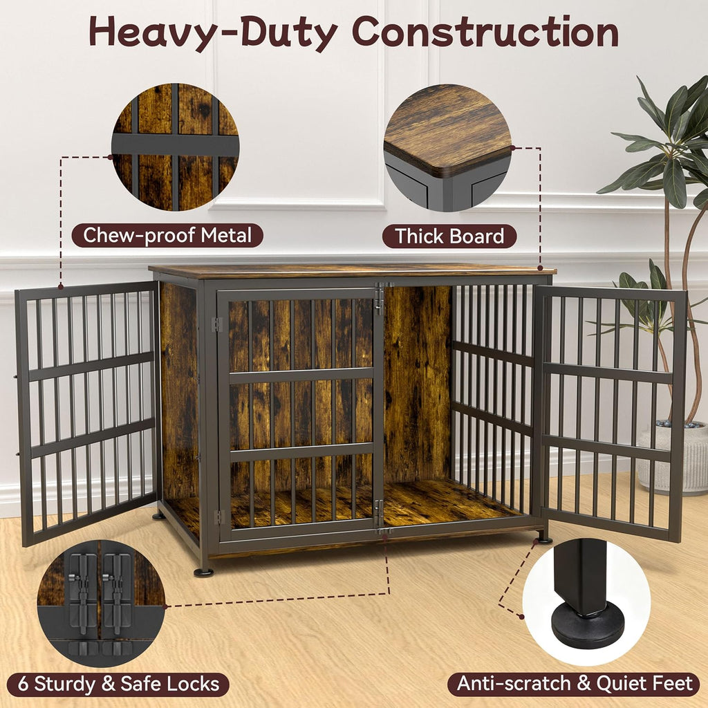 41'' Dog Crate Furniture Large Breed Dog Crate Dog Kennels for Inside Wooden Dog Crates End Table Heavy Duty Indoor Combination Cage for Medium to Large Dogs Walnut