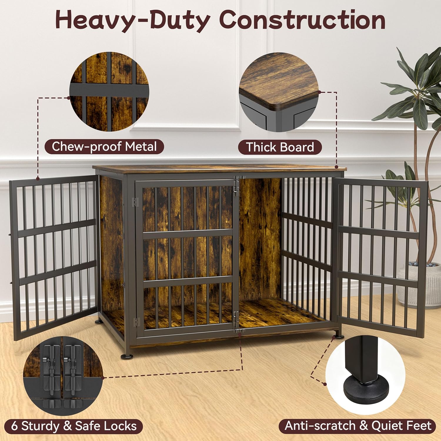 41'' Dog Crate Furniture Large Breed Dog Crate Dog Kennels for Inside Wooden Dog Crates End Table Heavy Duty Indoor Combination Cage for Medium to Large Dogs Walnut