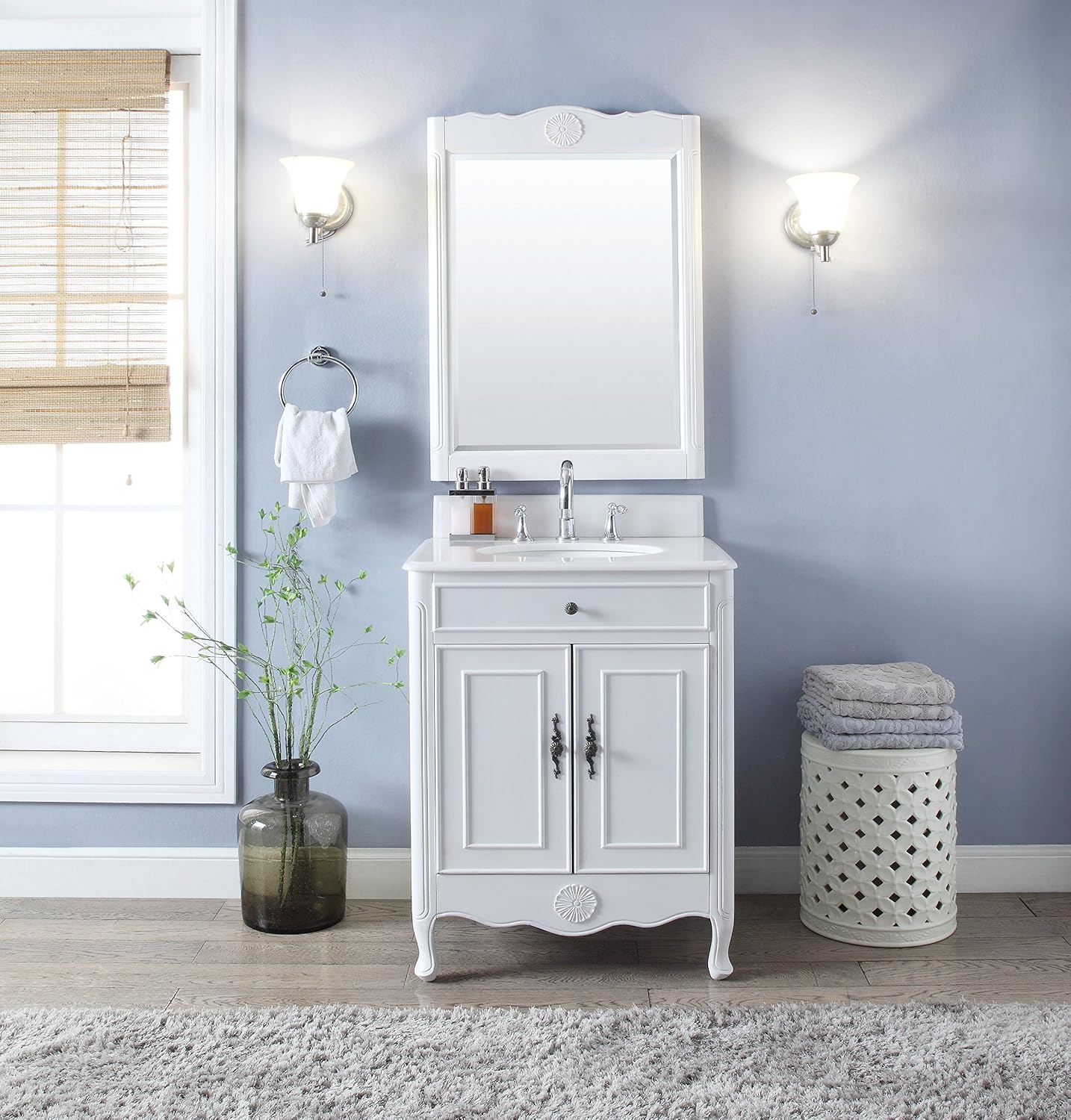 26' Daleville Antique White Bathroom Sink Vanity & Mirror Set 838AW-MIR
