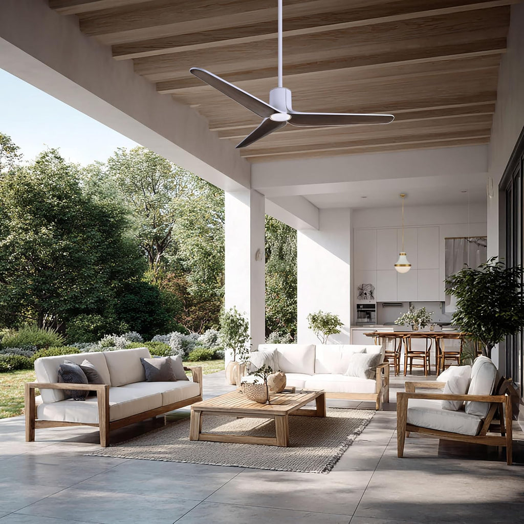 MINKA-AIRE F669L-WHF/AO Tempri 56' 3-Blade LED Indoor/Outdoor Ceiling Fan in Flat White and Aged Oak Finish Blades with Etched Lens