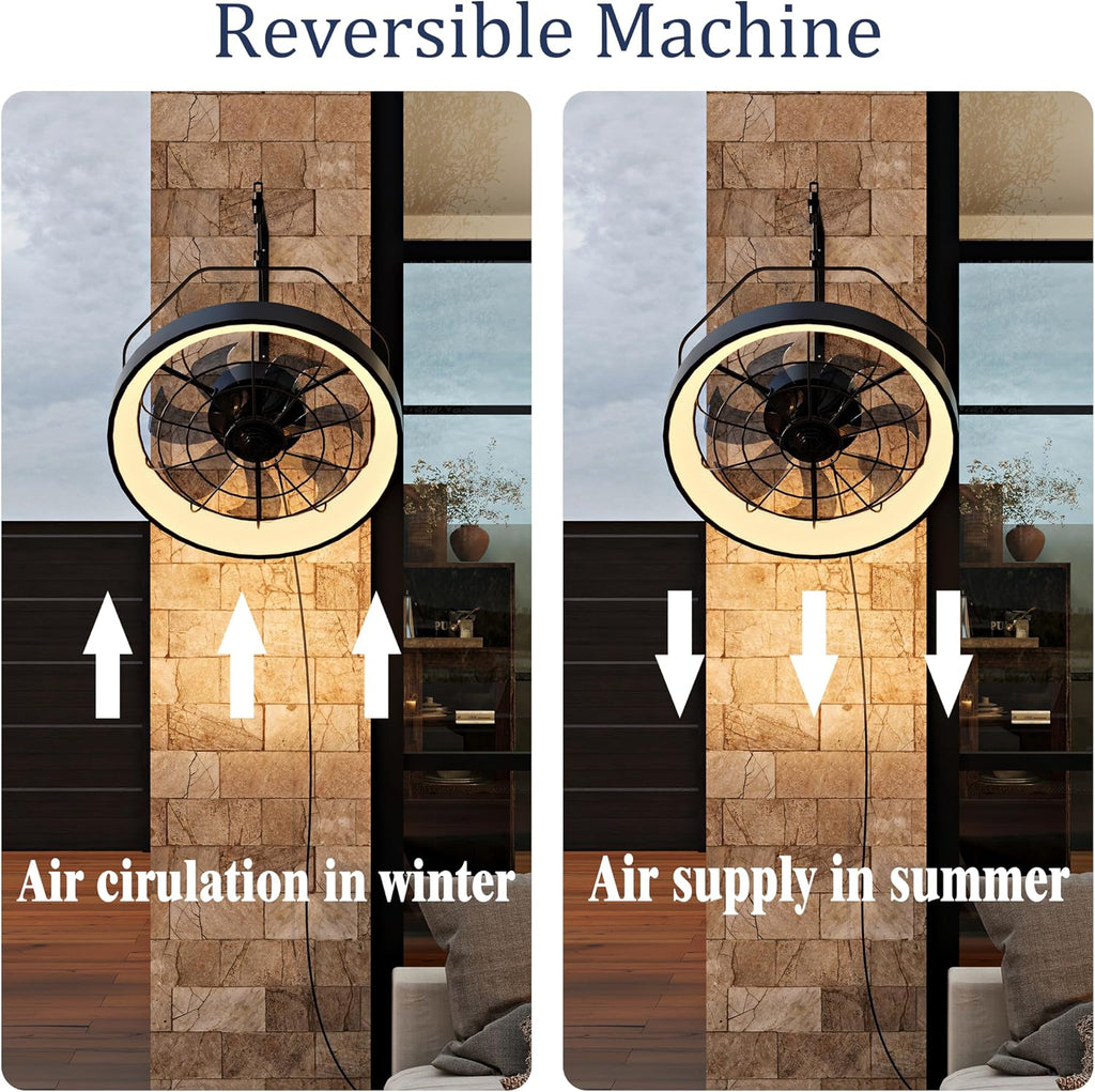 20' Wall Mount Fan with Light | Plug in - 3CCT Dimmable LED, 6-Speed, Smart Remote & APP Control, Ceiling & Wall Mount，Indoor & Outdoor for Patio, Garage, Living Room, Workshop（Metal Frame）