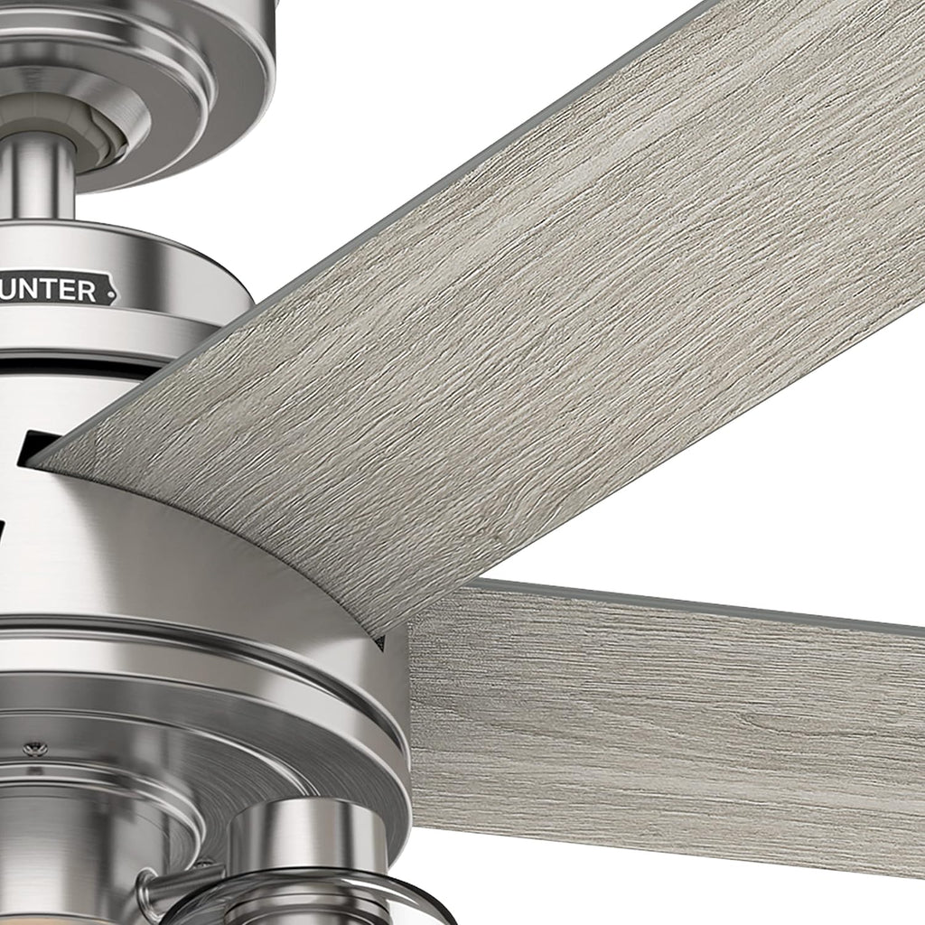Hunter Fan 52 inch Contemporary Brushed Nickel Indoor Ceiling Fan with Light and Remote Control for Bedroom, Living Room/Family Room, Dining Room, Kitchen, Office (Renewed)