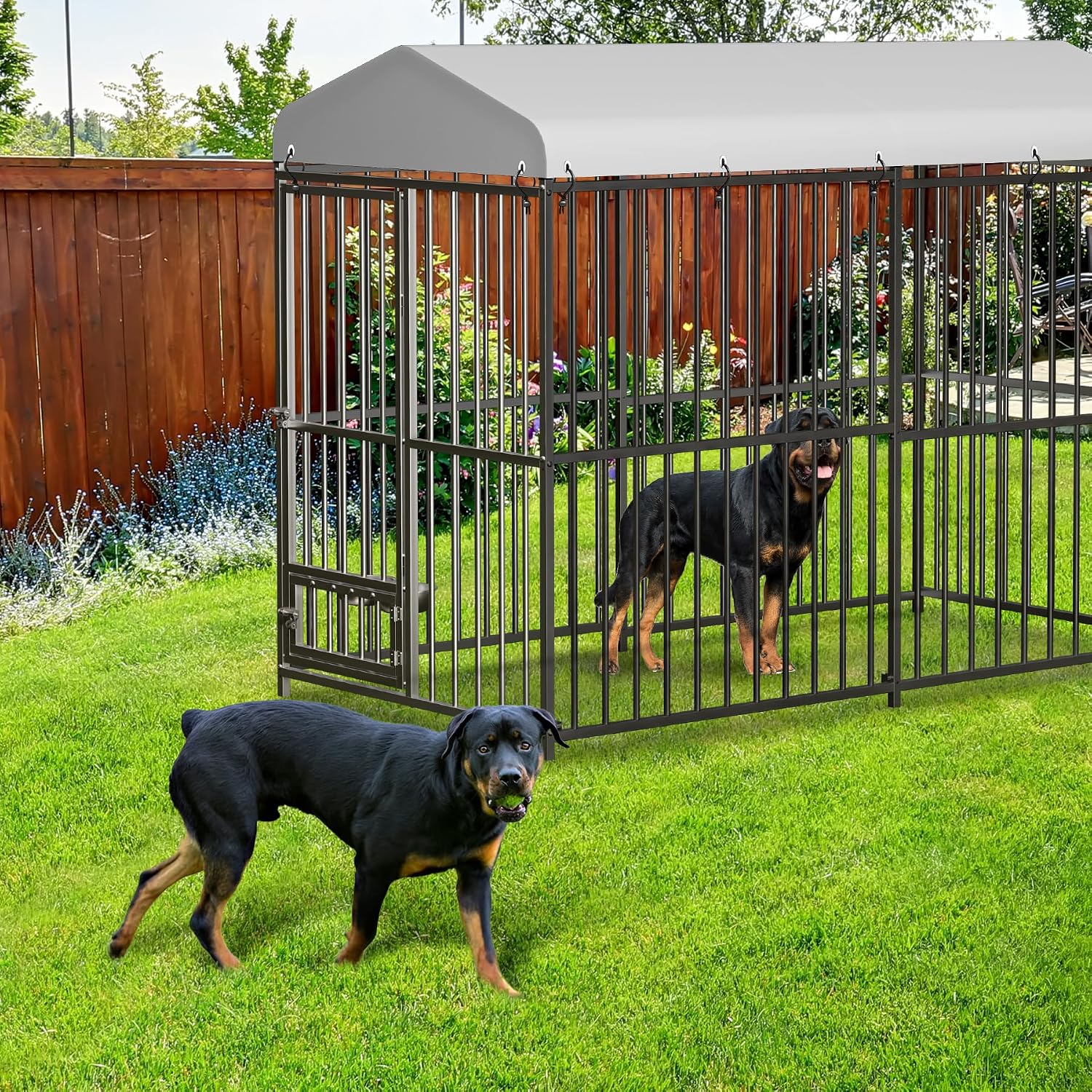 8x4x6 ft Heavy-Duty Outdoor Dog Kennel with Lockable Roof & Cover - All-Weather Large Dog Cage Kennel for Medium & Large Dogs, Waterproof Pet Enclosure