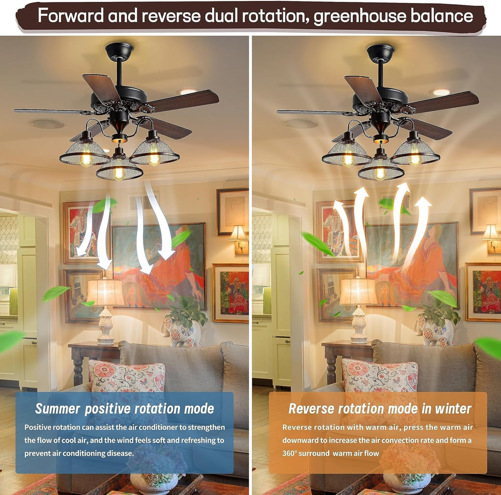 Bagood Farmhouse Ceiling Fan with Light 52 Inch Ceiling Fan with Light Rustic Ceiling Fan with 5 Reversible Wood Blades Vintage Ceiling Fan with Lights and Remote for Bedroom Living Room Dining Room