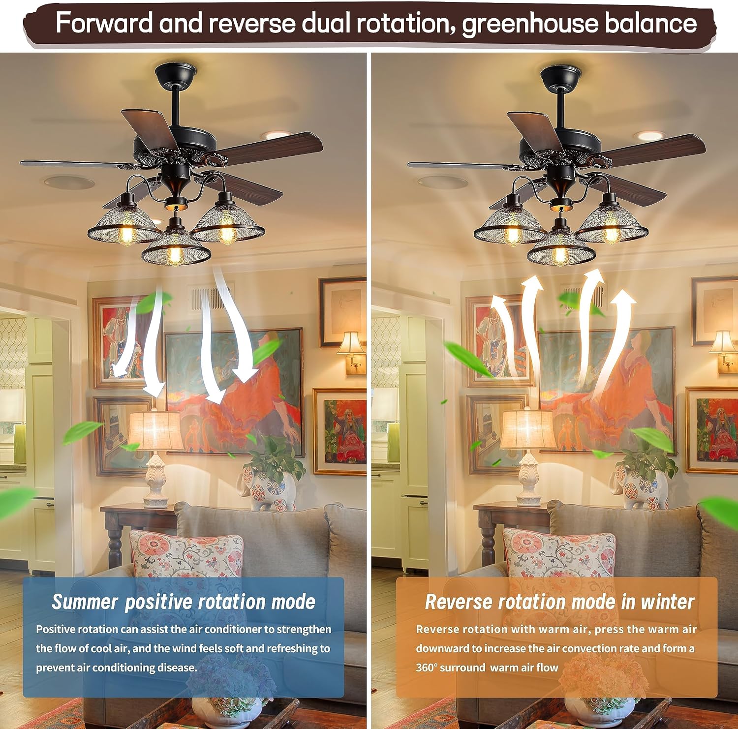 Bagood Farmhouse Ceiling Fan with Light 52 Inch Ceiling Fan with Light Rustic Ceiling Fan with 5 Reversible Wood Blades Vintage Ceiling Fan with Lights and Remote for Bedroom Living Room Dining Room