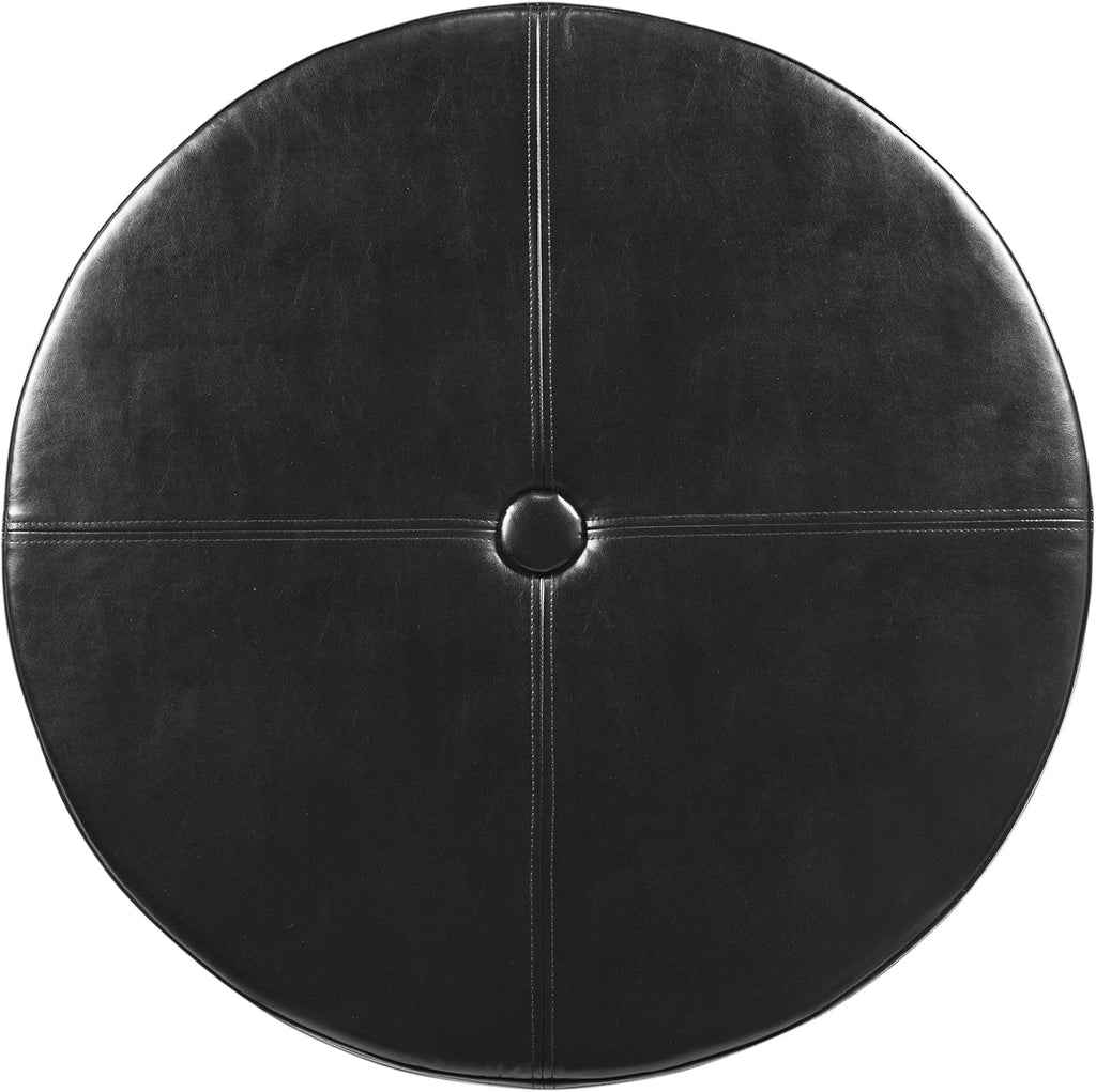 HomePop 32' Large Tufted Round Storage Ottoman - Black Faux Leather