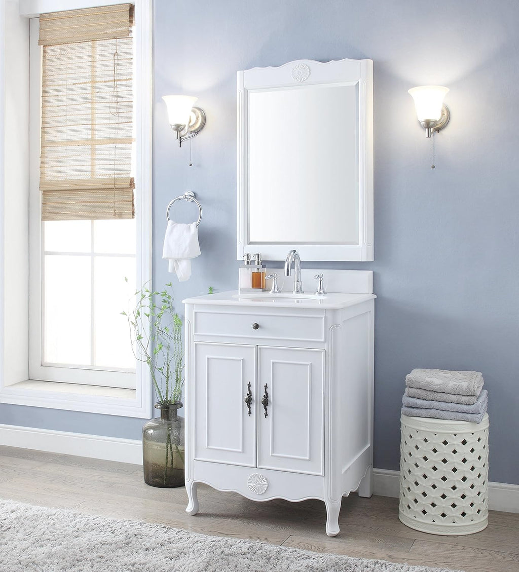 26' Daleville Antique White Bathroom Sink Vanity & Mirror Set 838AW-MIR