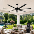 100 Inch Industrial Ceiling Fan, Large Black Outdoor Ceiling Fans for Paitos with Remote Control, High CFM Quiet DC Motor Commencial Shop Fan for Garage Gym, Reversible 7 Aluminum Blades, Timer