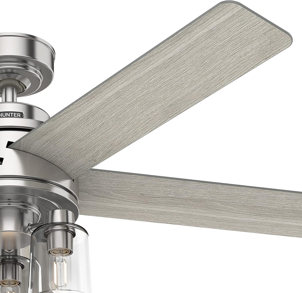 Hunter Fan 52 inch Contemporary Brushed Nickel Indoor Ceiling Fan with Light and Remote Control for Bedroom, Living Room/Family Room, Dining Room, Kitchen, Office (Renewed)