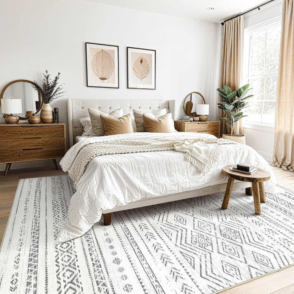 Tortania Area Rug Living Room Rugs- 10x13 Washable Large Soft Neutral Boho Moroccan Bohemian Farmhouse Rug Indoor Floor Carpet for Bedroom Under Dining Table Home Office Decor - Beige Gray