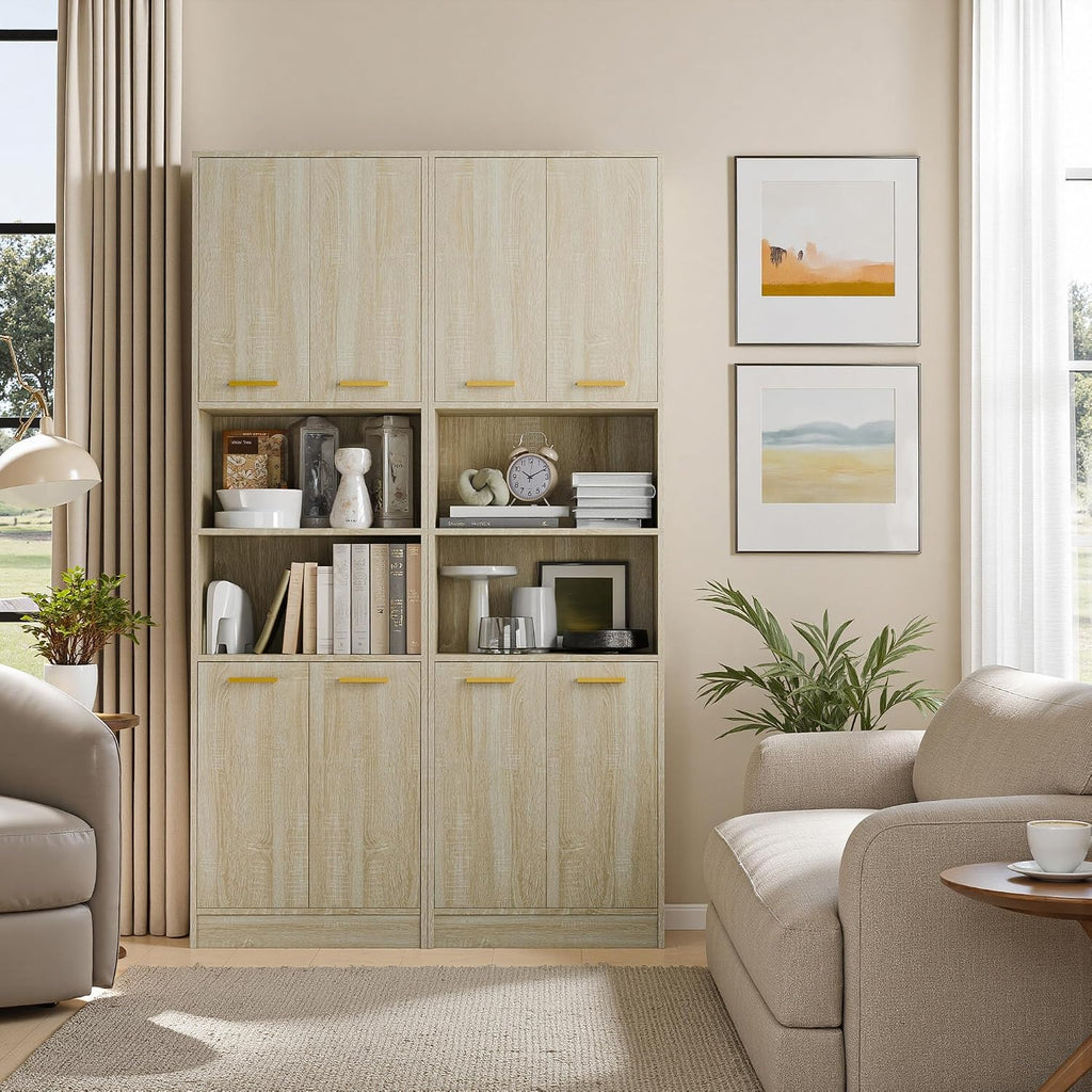 Cozy Castle Kitchen Pantry Cabinet, 75' Tall Wood Cupboard with Doors and Adjustable Shelves, Freestanding Food Storage Organizer for Dining Room, Kitchen, Living Room, Whitewashed Oak