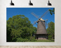 Trykid 20x10ft Brick Dutch Windmill Backdrop Lush Green Trees Clear Blue Sky Rustic Rural Architecture Photography Background Countryside Tapestry Party Decoration Photo Studio Prop Fabric