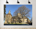 Trykid 20x10ft Historic Stone Castle Backdrop Clear Blue Sky Winter Trees Photography Background Heritage Travel Wedding Venue Tapestry Party Decoration Photo Studio Prop Fabric