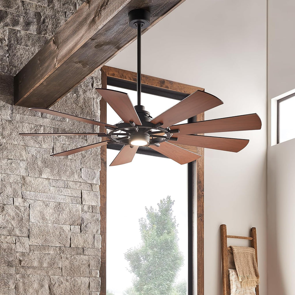 Kichler Gentry XL 65' Ceiling Fan with Lights, 1-Light LED, 3000K, 9-Blade Modern Rustic Fan for Bedroom in Distressed Black, (65' W x 16.5' H), 300265DBK