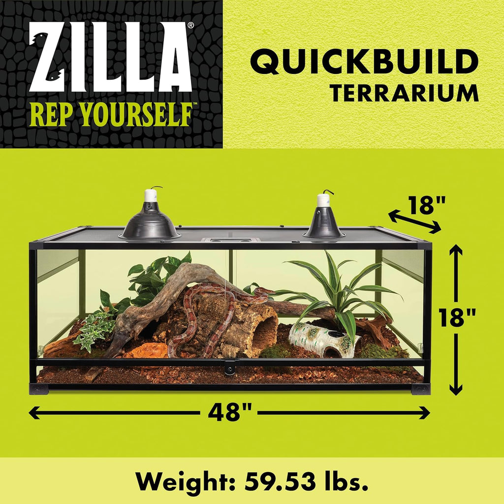 Zilla QuickBuild Reptile 65 Gallon Glass Terrarium Habitat with Sliding Door For Geckos, Snakes, Lizards, Frogs, Turtles, and Tortoises, 48' x 18' x 18'