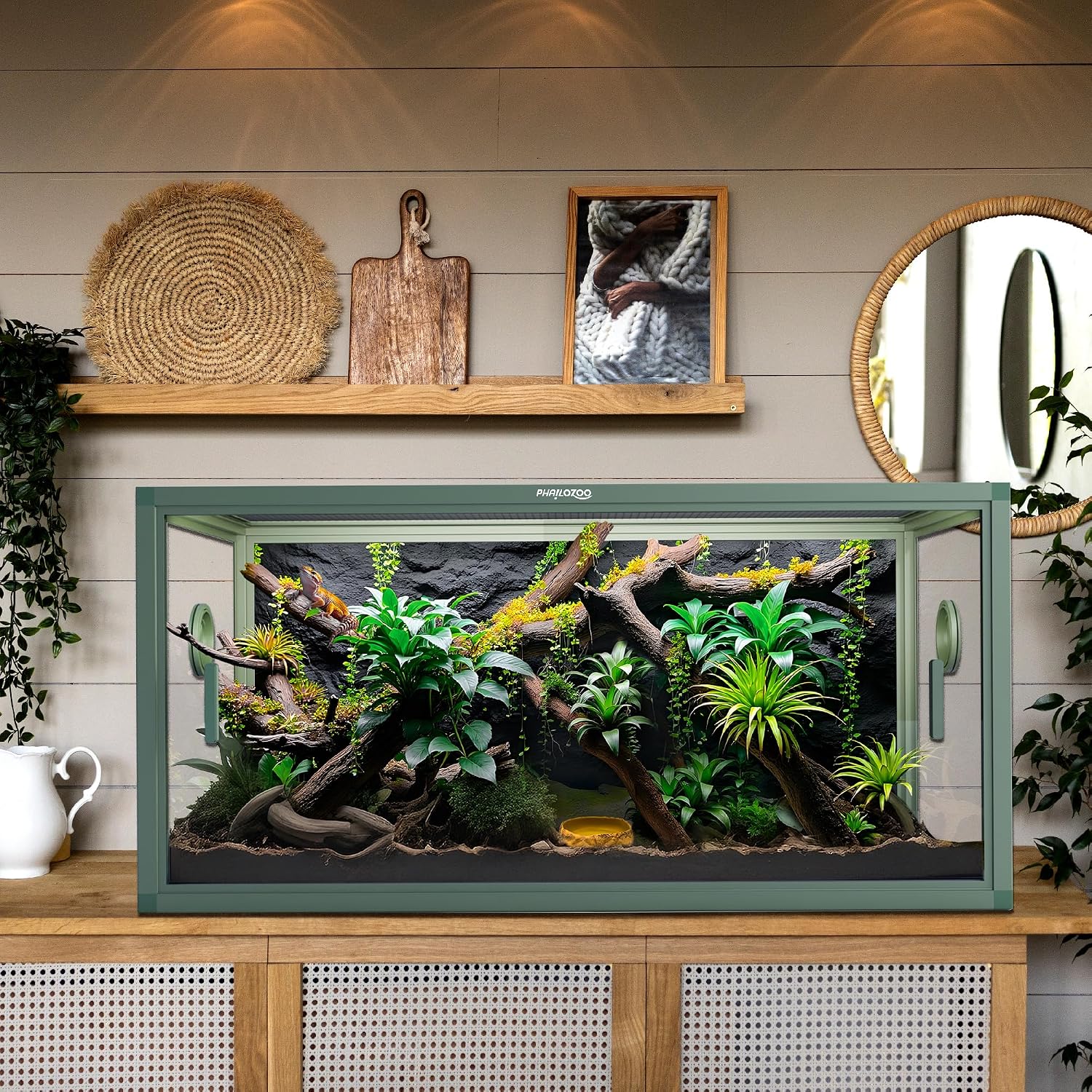 Phailozoo 50 Gallon Reptile Enclosure, Colorful Aluminum Frames Reptile Tank Assemble Within 6 Steps, Rust Proof Mesh Top for Air Circulation & Light Penetration, Dual Grommets for Multiple Wire Use