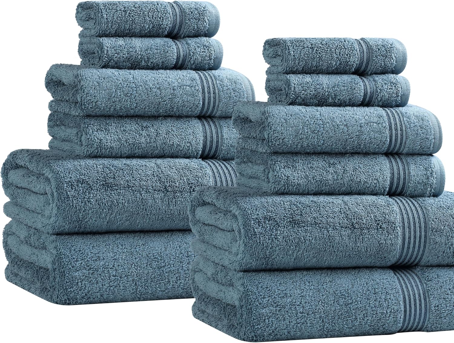 Superior Egyptian Cotton 12-Piece Towel Set, Assorted Towels for Home Bathroom, Guest Bath Decor Essentials, Includes 4 Bath, 4 Hand, 4 Face Towels/Washcloths, Quick Dry, Absorbent - Sapphire