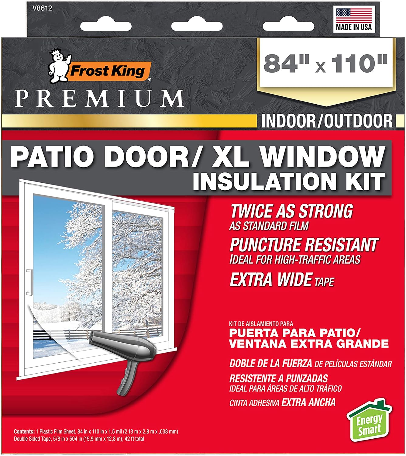 Frost King V8612 Premium Patio Door/XL Window Insulation Kit, 84' x 110', Clear (Pack of 12)