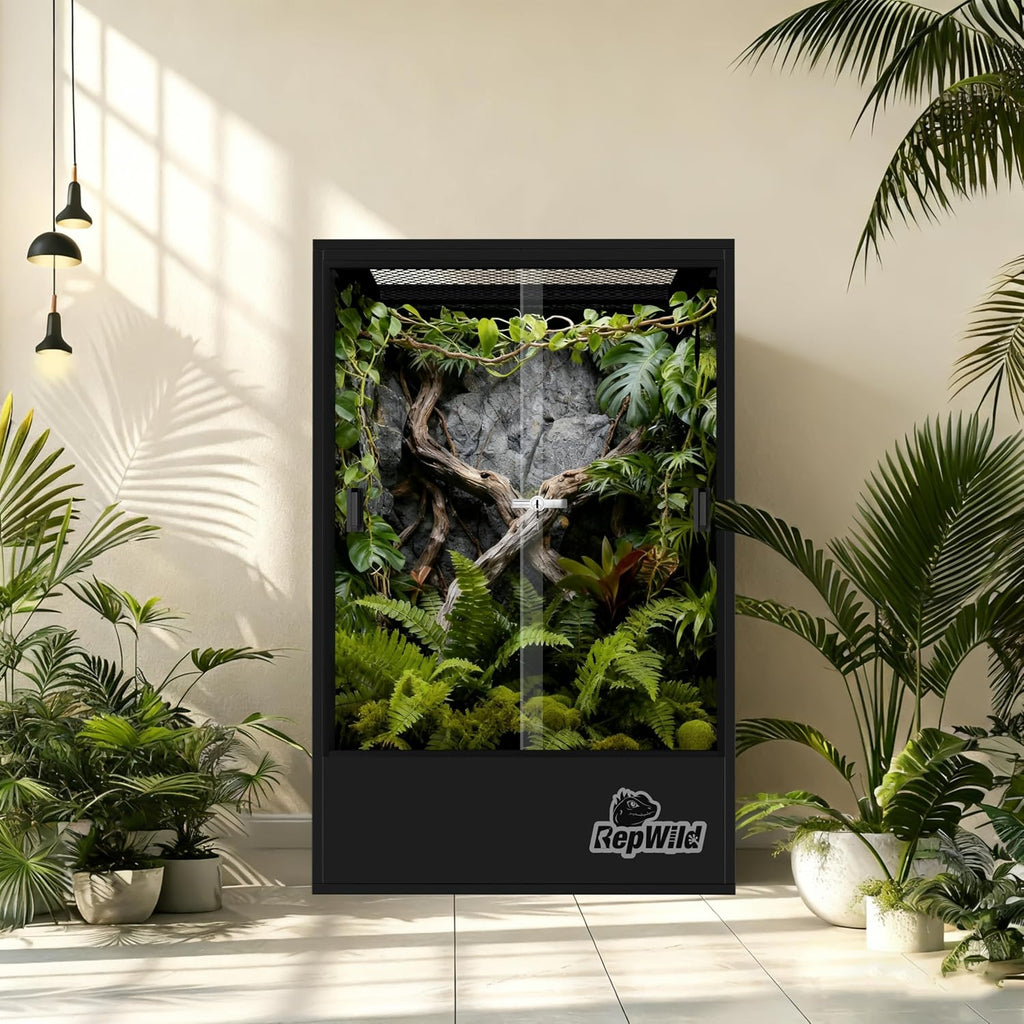 65 Gallon PVC Tall Reptile Tank/Terrarium, RepWild 24' x 18' x 36' Arboreal Reptile Habitat Enclosure with Sliding Door & Heavy-Duty Screen for Amphibians, Crested Gecko Lizard Chameleon