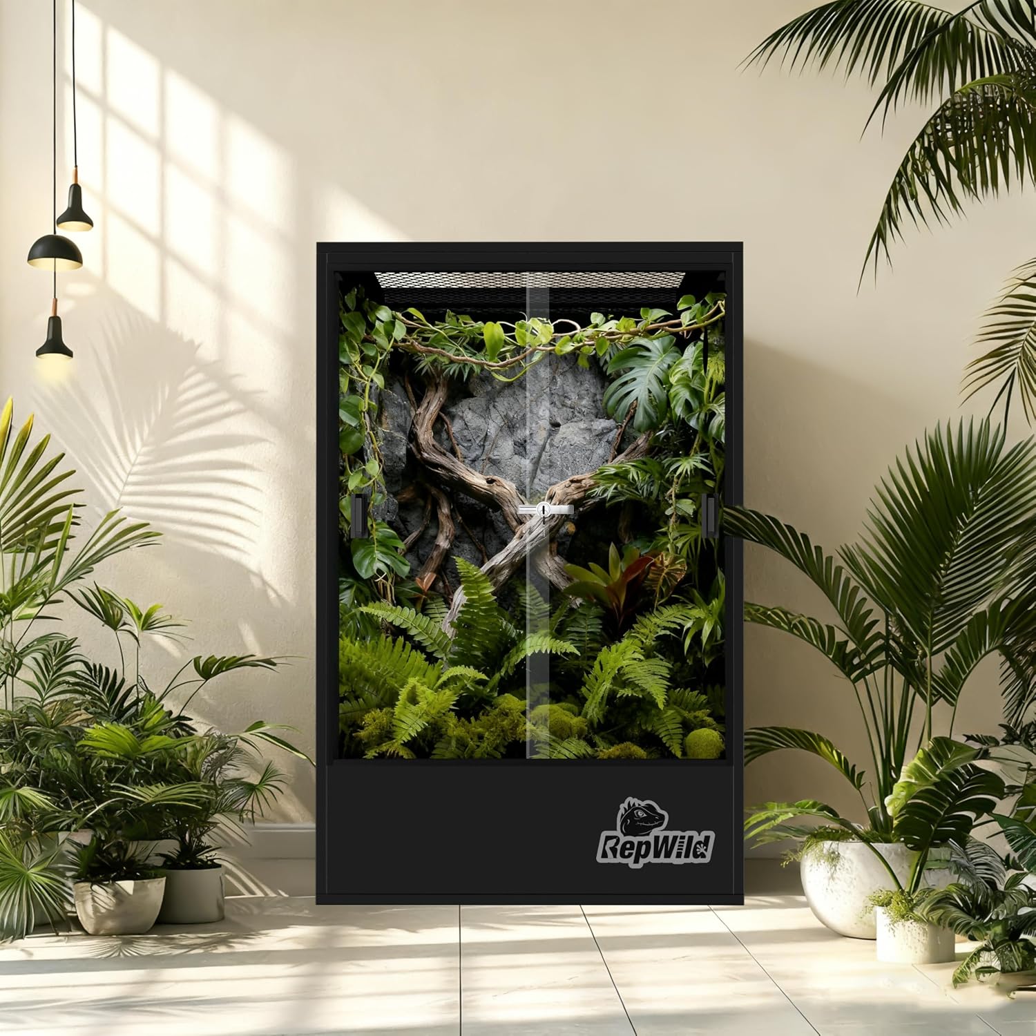 65 Gallon PVC Tall Reptile Tank/Terrarium, RepWild 24' x 18' x 36' Arboreal Reptile Habitat Enclosure with Sliding Door & Heavy-Duty Screen for Amphibians, Crested Gecko Lizard Chameleon