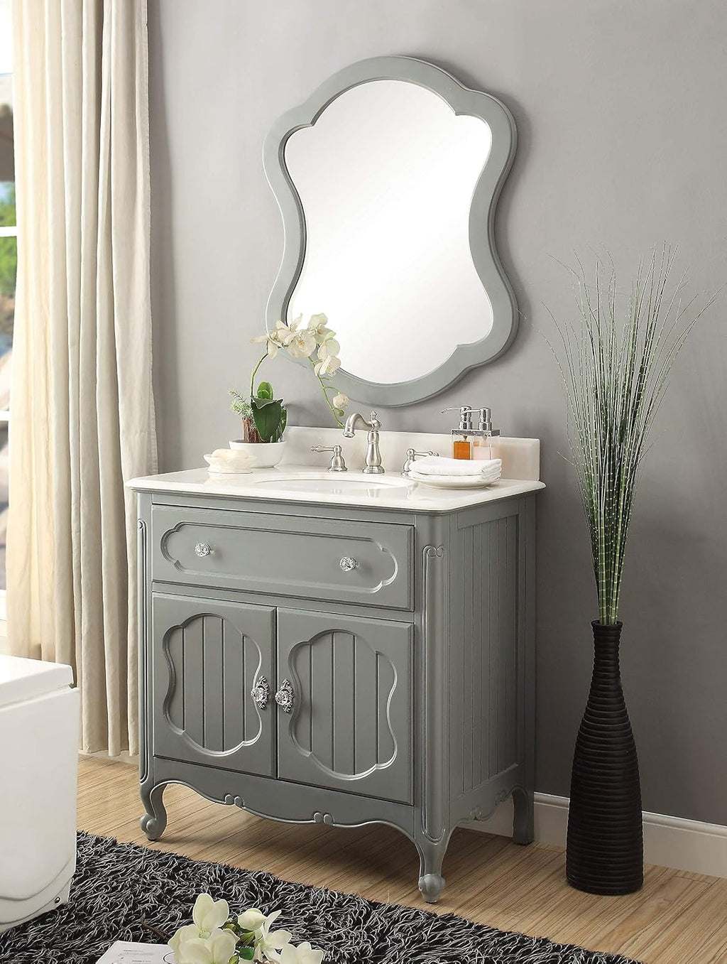 34' Knoxville Victorian Shabby Chic Gray Bathroom Vanity & Mirror GD-1533CK-MIR