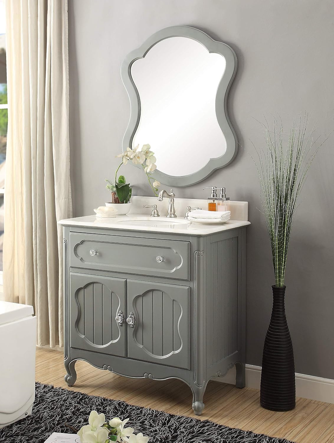 34' Knoxville Victorian Shabby Chic Gray Bathroom Vanity & Mirror GD-1533CK-MIR