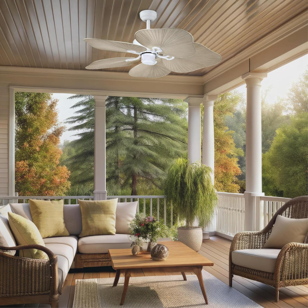 Westinghouse Lighting Oasis Tropical Ceiling Fan, 44 Inch Indoor/Outdoor Ceiling Fan with Remote Control, Matte White Finish, DC Motor