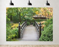 Trykid 20x10ft Japanese Garden Wooden Bridge Backdrop Autumn Maple Tree Tea House Photography Background Serene Oriental Landscape Party Decoration Tapestry Photo Booth Prop Fabric
