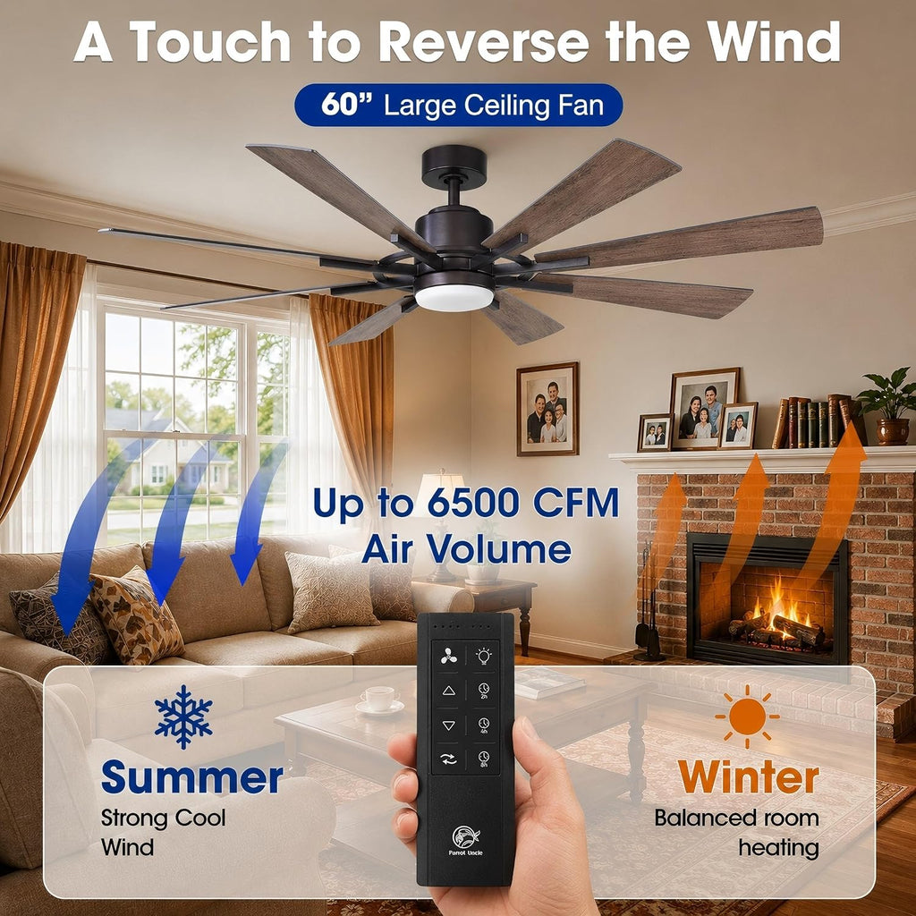 Ceiling Fans with Lights and Remote, 60 Inch Farmhouse Chandelier Ceiling Fan for Bedroom Rustic Lighting Ceiling Fans Outdoor Indoor, DC Motor Reversible 8 Blades, Noiseless, ETL, Oil Rubbed Bronze